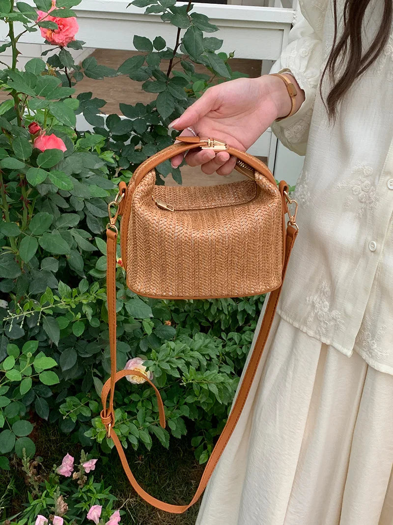 Mini Dune — Woven Bucket Basket (Shoulder Strap & Handle)