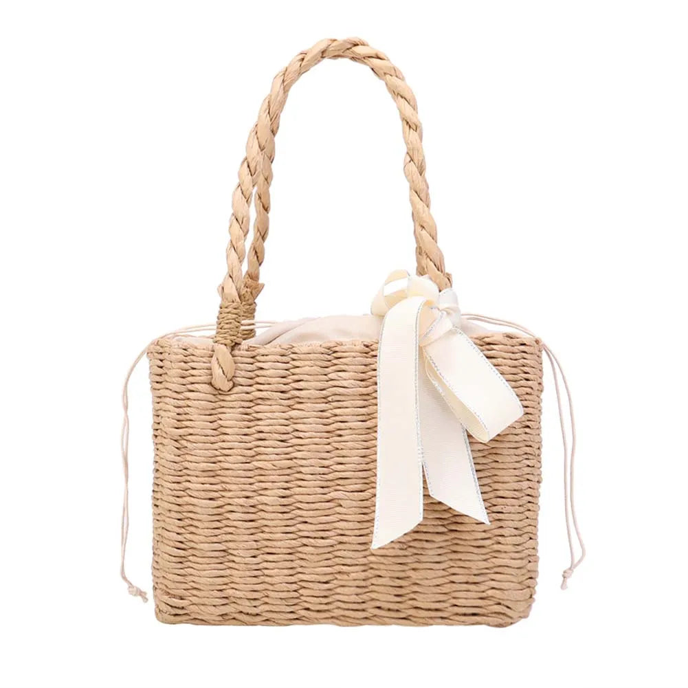 Square Silk Basket — Woven Rattan & Ribbon
