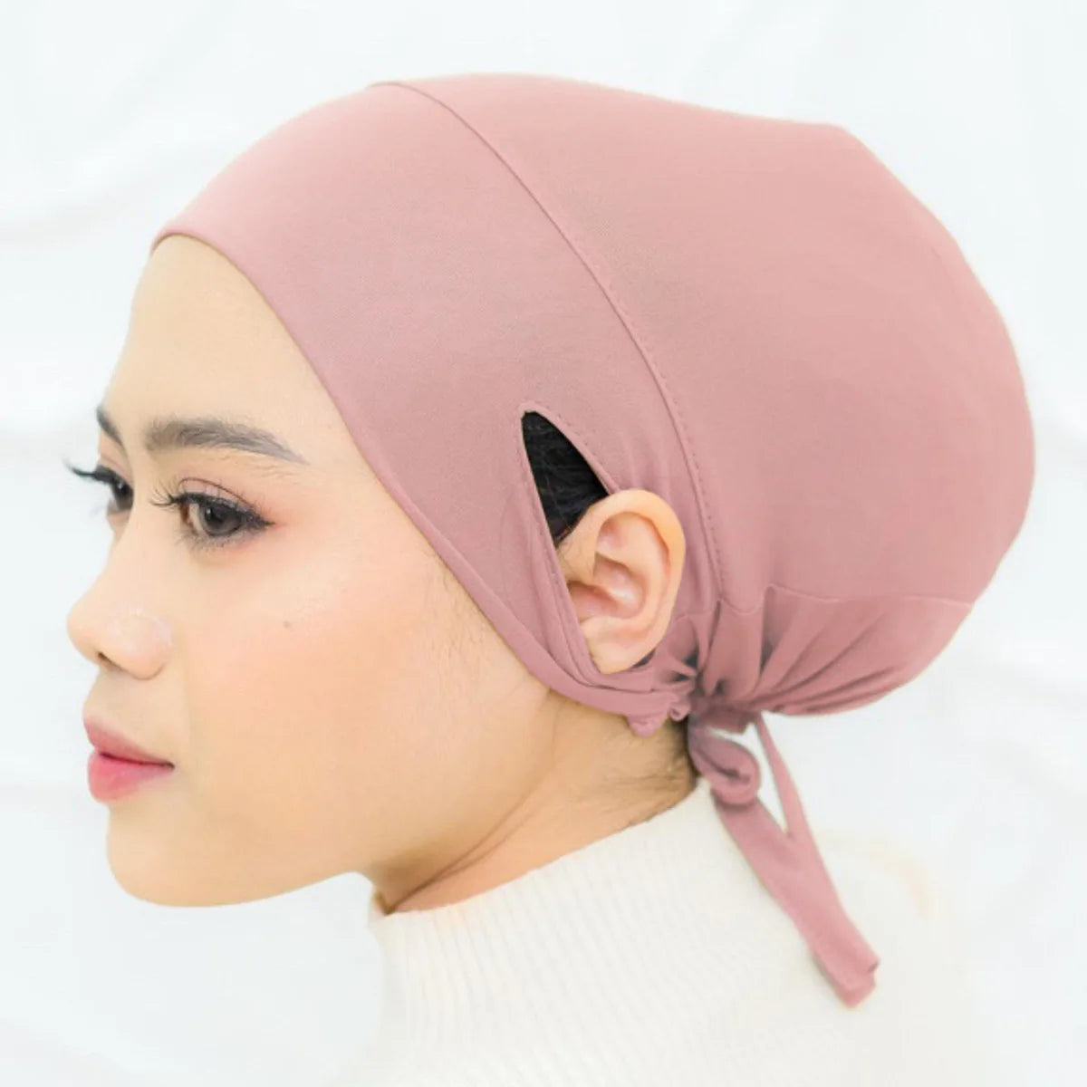 ZAYNA Drawstring Ear Wrap Hijab Cap — Solid Color Turban Bonnet
