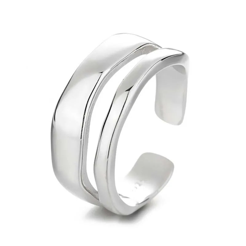 ZAYNA Geometric Double-Layer Ring — Minimalist Silver Elegance