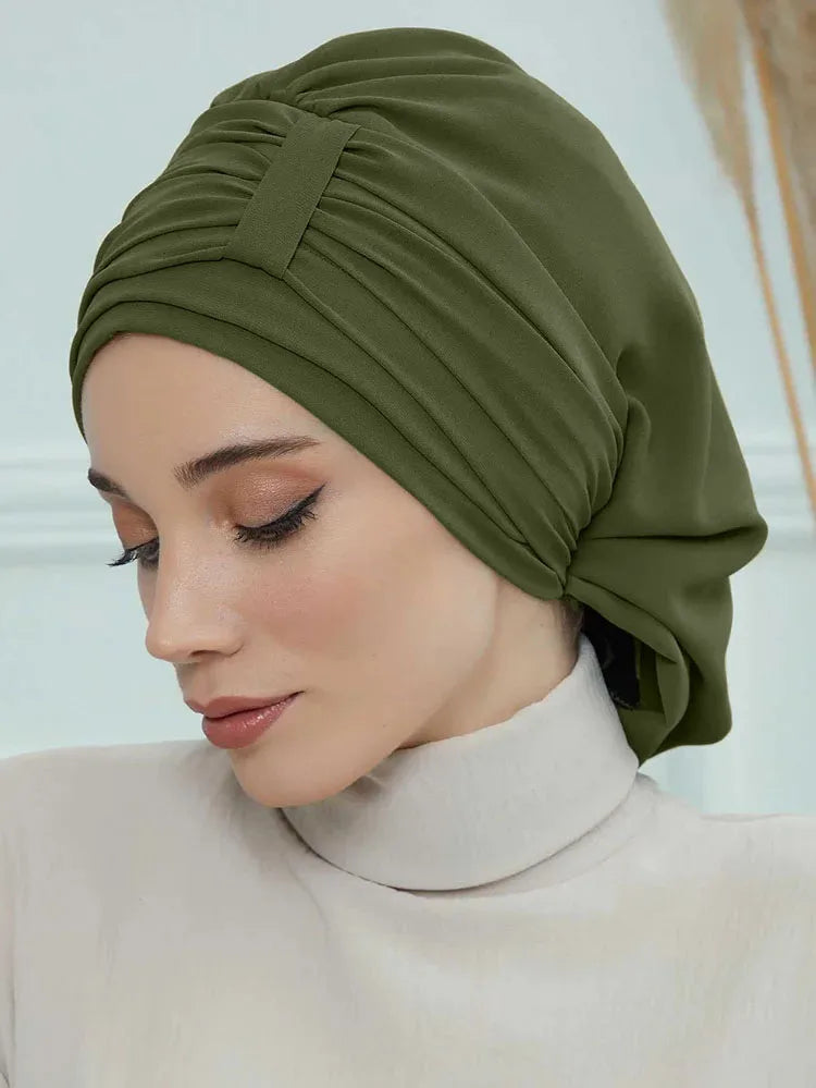 ZAYNA Instant Turban Hijab — Solid Cotton Blend Ready-to-Wear Cap