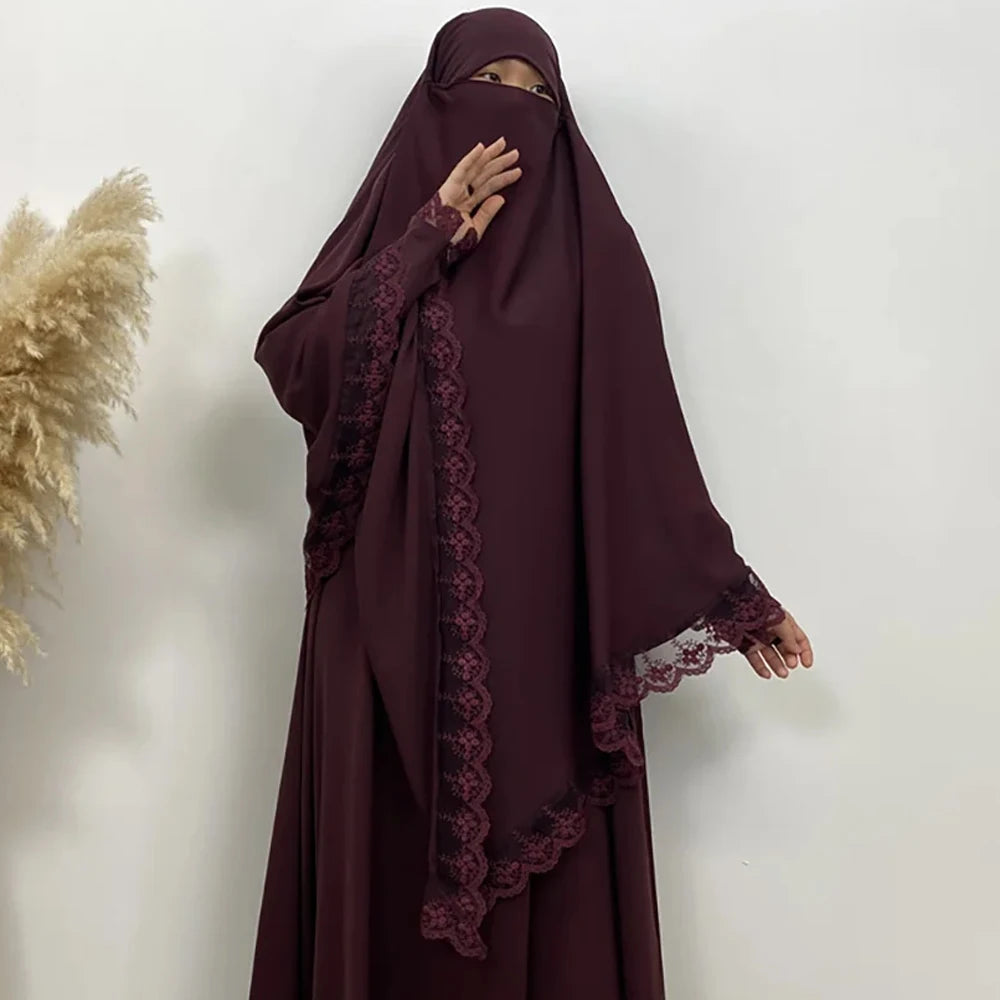 Amira Lace Khimar — Long Plain (Overhead)