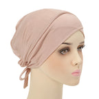 Crossed Forehead Satin Hijab Cap — Adjustable Tie Undercap Bonnet