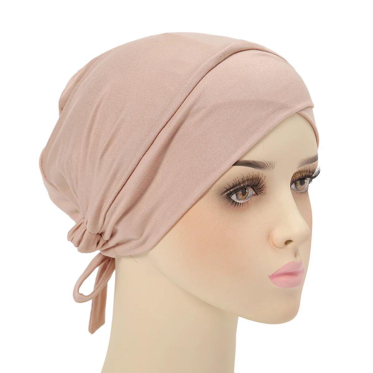 Crossed Forehead Satin Hijab Cap — Adjustable Tie Undercap Bonnet