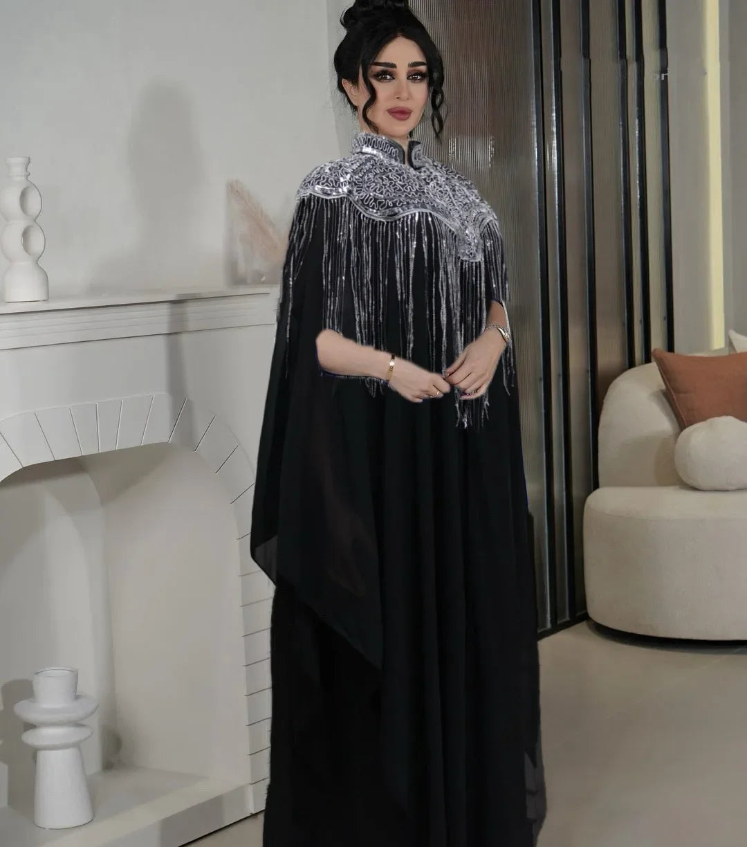 Samira Set — Long Abaya & Sequin Cape Luxury Edition