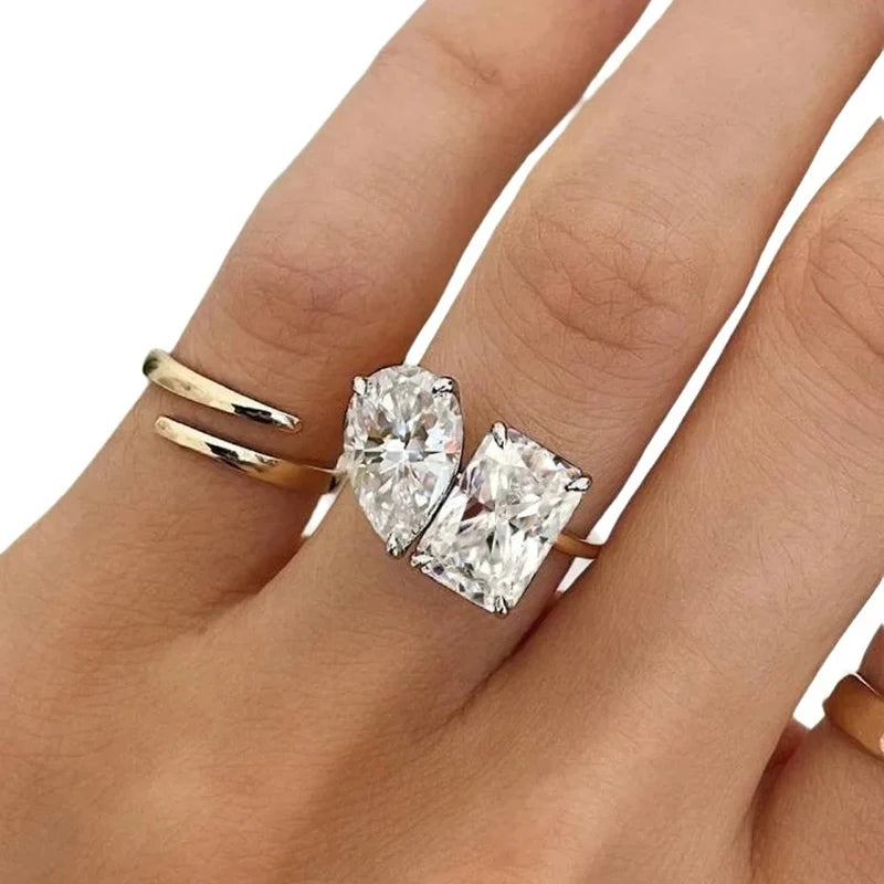 ZAYNA Certified Moissanite Two-Stone Ring — 3.5CT Luxury Bridal Design