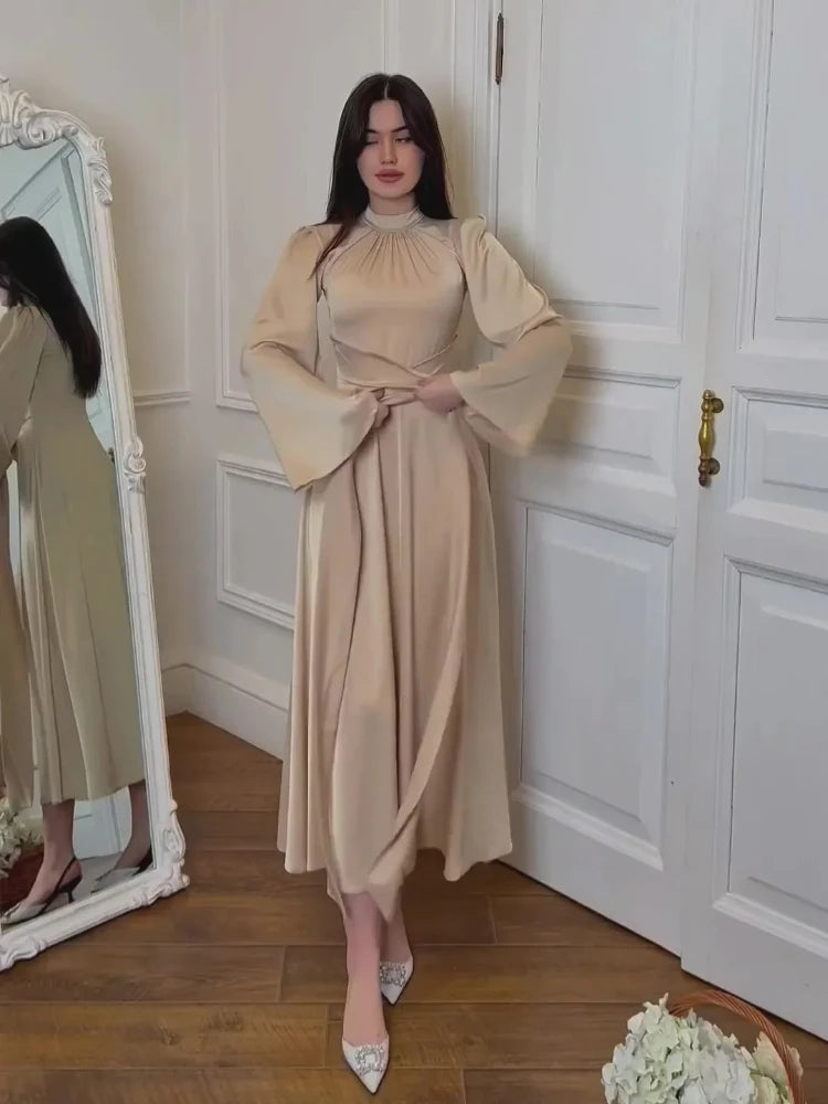Abaya Liyana — Long Satin Dress & Belt Prestige Edition