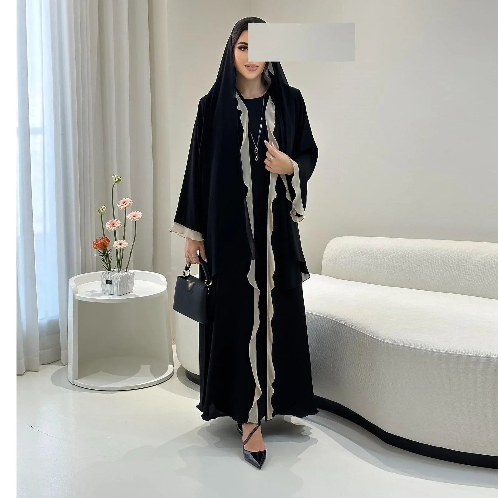Abaya Rasha — Long Open Cardigan with Ruffles