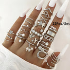 ZAYNA 28-Piece Geometric Knuckle Ring Set — Gold & Silver Crystal Party Jewelry