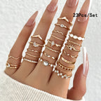 ZAYNA 28-Piece Geometric Knuckle Ring Set — Gold & Silver Crystal Party Jewelry