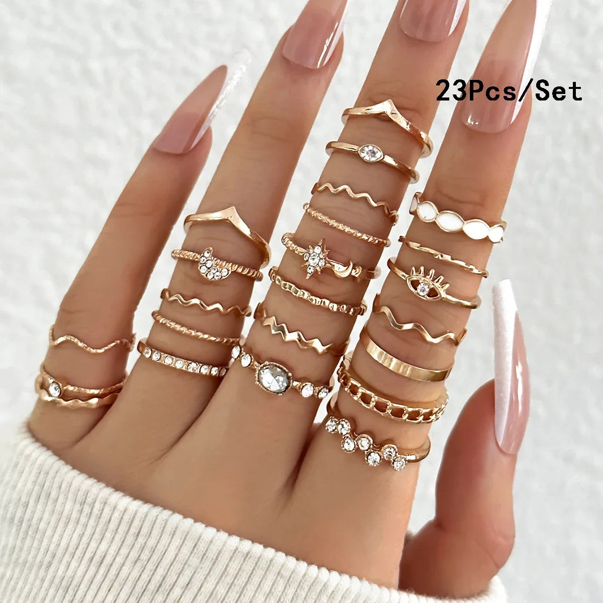 ZAYNA 28-Piece Geometric Knuckle Ring Set — Gold & Silver Crystal Party Jewelry