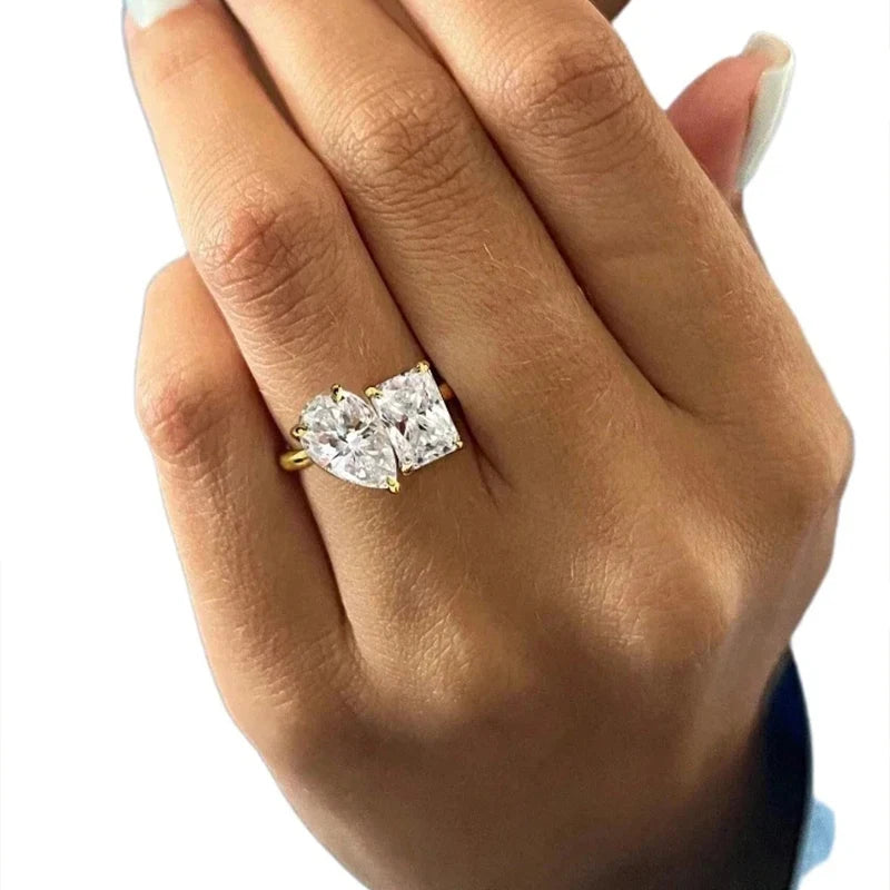 ZAYNA Certified Moissanite Two-Stone Ring — 3.5CT Luxury Bridal Design