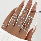 ZAYNA 28-Piece Geometric Knuckle Ring Set — Gold & Silver Crystal Party Jewelry