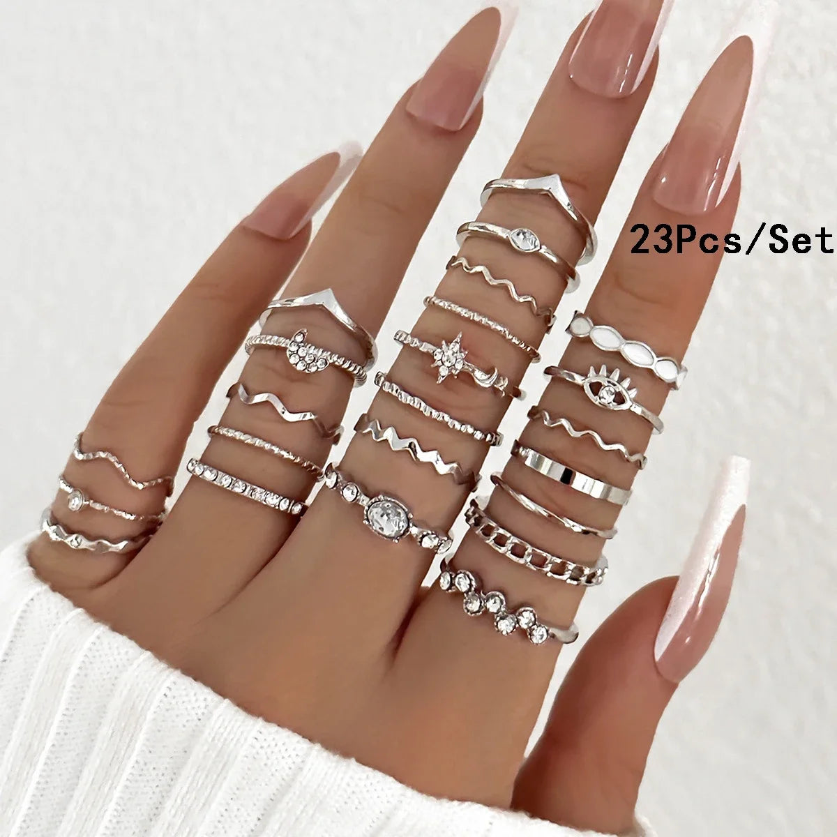 ZAYNA 28-Piece Geometric Knuckle Ring Set — Gold & Silver Crystal Party Jewelry