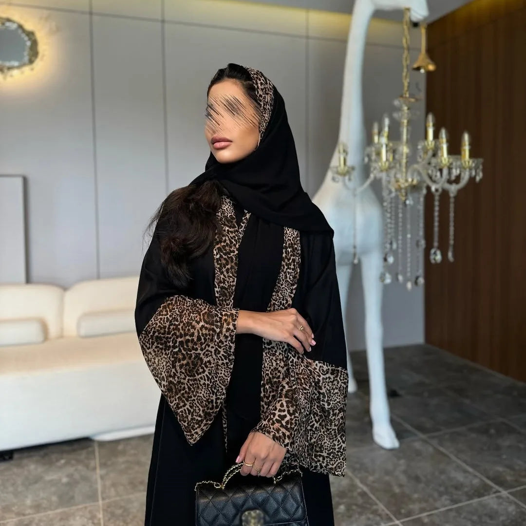 Sahara Abaya — Leopard Print Chiffon Kimono with Zip