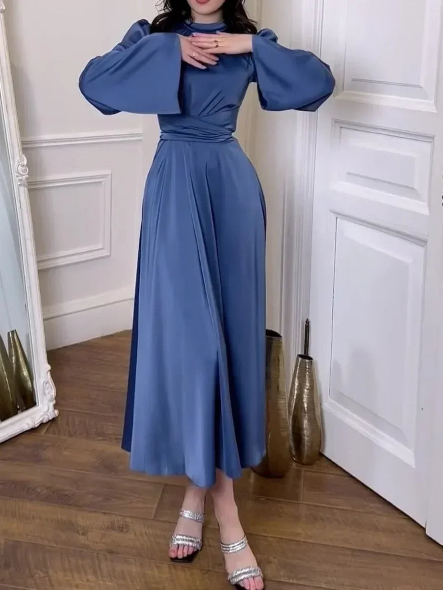 Abaya Liyana — Long Satin Dress & Belt Prestige Edition