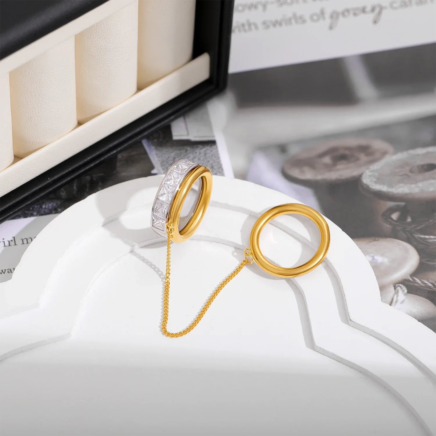 ZAYNA Double Layer Chain Ring — Gold Plated CZ Zircon