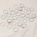 ZAYNA 28-Piece Geometric Knuckle Ring Set — Gold & Silver Crystal Party Jewelry