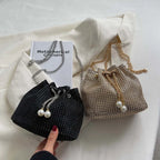 Crystal Bucket Bag — Rhinestone Bucket Bag (Cord & Shoulder Strap)