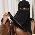 Niqab Onde Cristal — Black Tie-Up Scarf (Rhinestones)