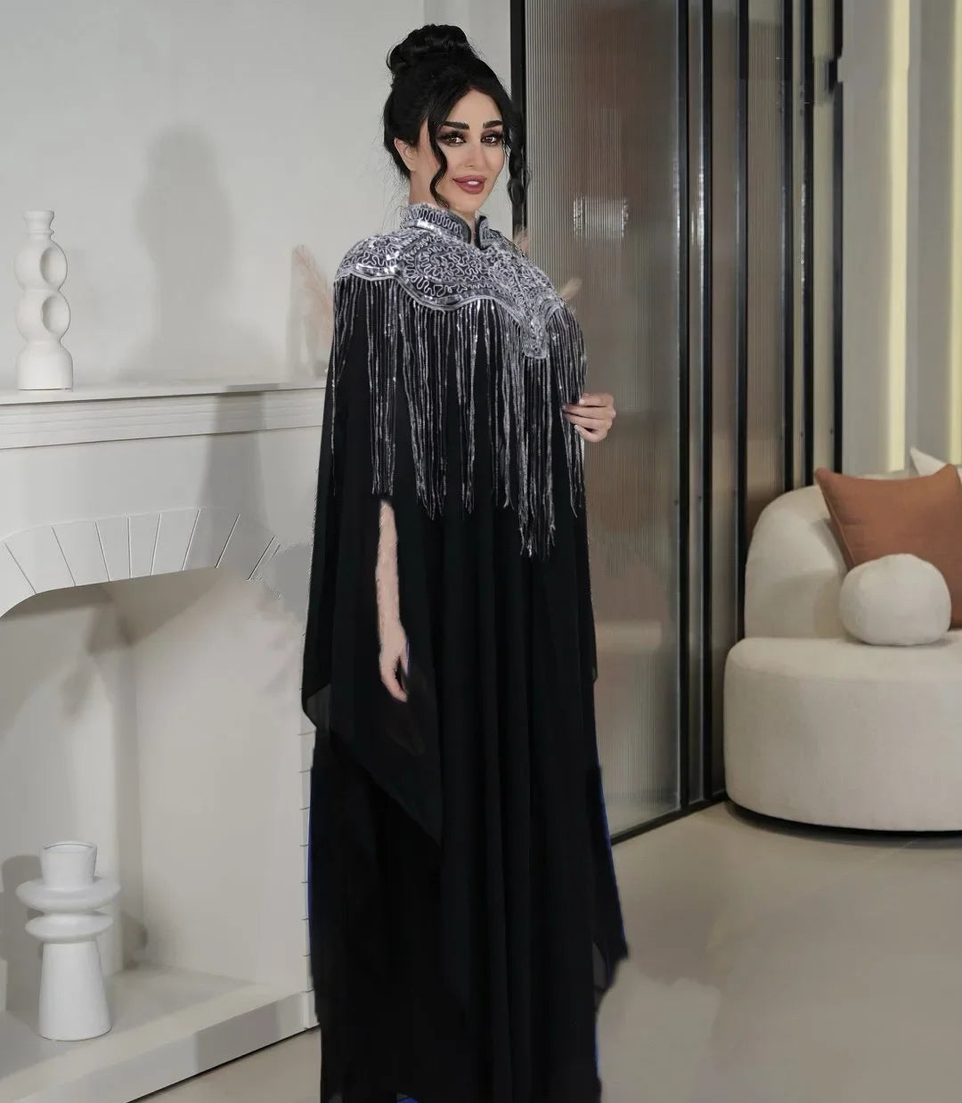 Samira Set — Long Abaya & Sequin Cape Luxury Edition