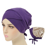 Crossed Forehead Satin Hijab Cap — Adjustable Tie Undercap Bonnet
