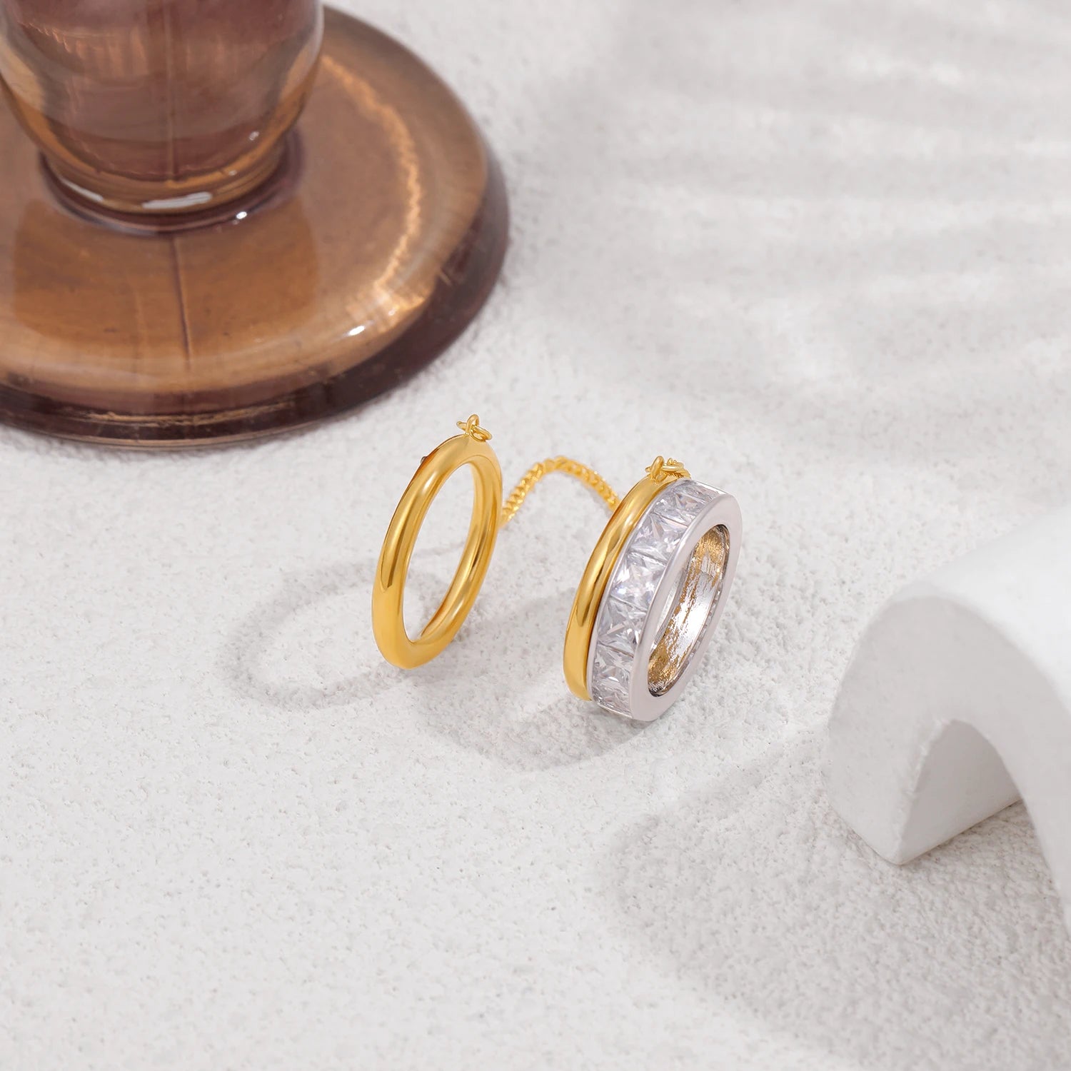 ZAYNA Double Layer Chain Ring — Gold Plated CZ Zircon