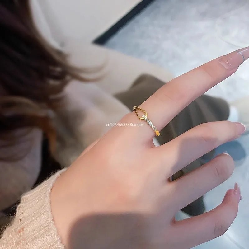 ZAYNA Water Drop Zircon Ring — Titanium Steel Wedding Band