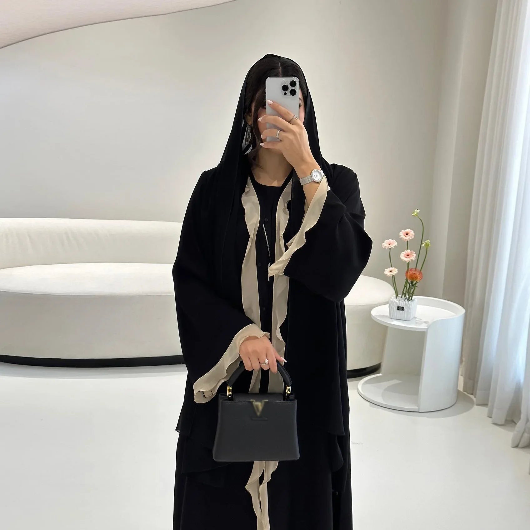 Abaya Rasha — Long Open Cardigan with Ruffles
