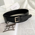 ZAYNA Wide PU Leather Belt — Gold Buckle Elegance