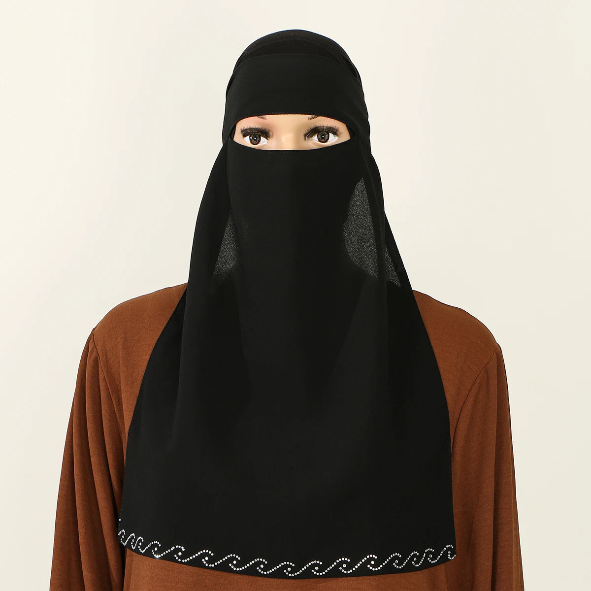 Crystal Niqab — Tie-Up Veil (Wavy Rhinestones)