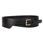 ZAYNA Wide PU Leather Belt — Gold Buckle Elegance