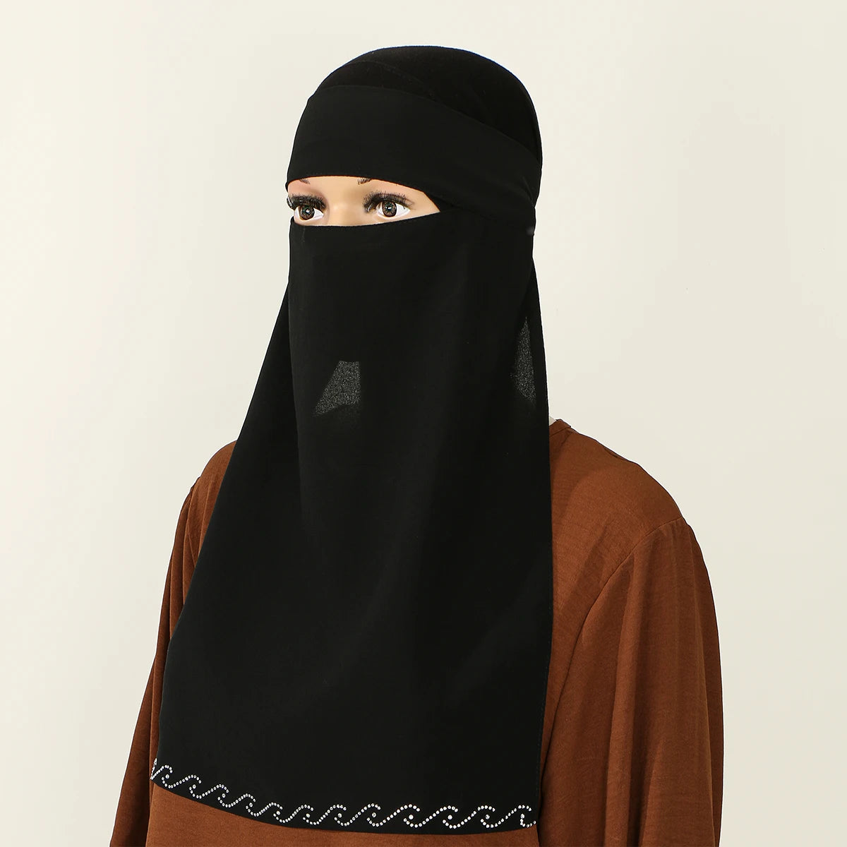 Crystal Niqab — Tie-Up Veil (Wavy Rhinestones)
