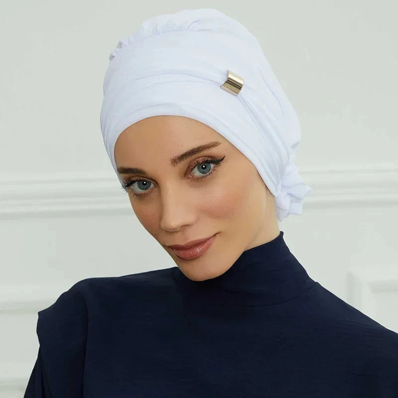 ZAYNA Instant Turban Hijab — Solid Cotton Blend Ready-to-Wear Cap