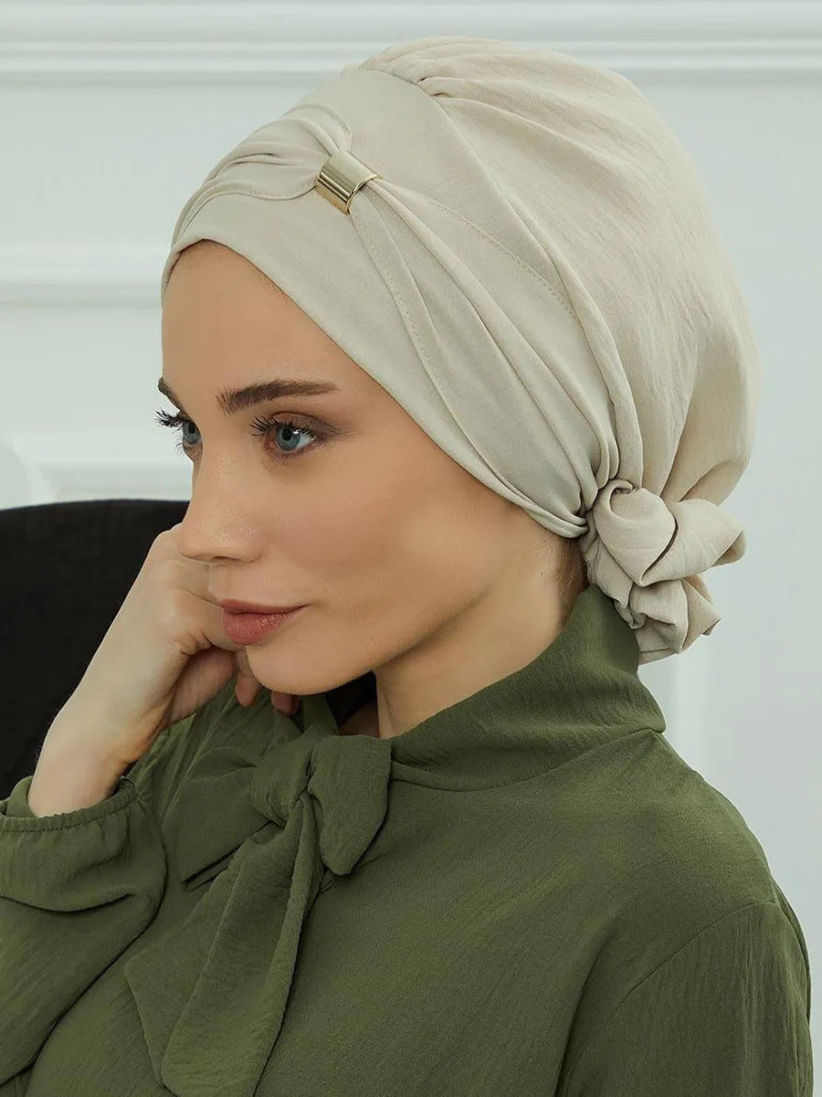 ZAYNA Instant Turban Hijab — Solid Cotton Blend Ready-to-Wear Cap