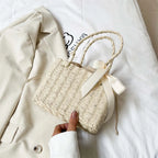 Square Silk Basket — Woven Rattan & Ribbon