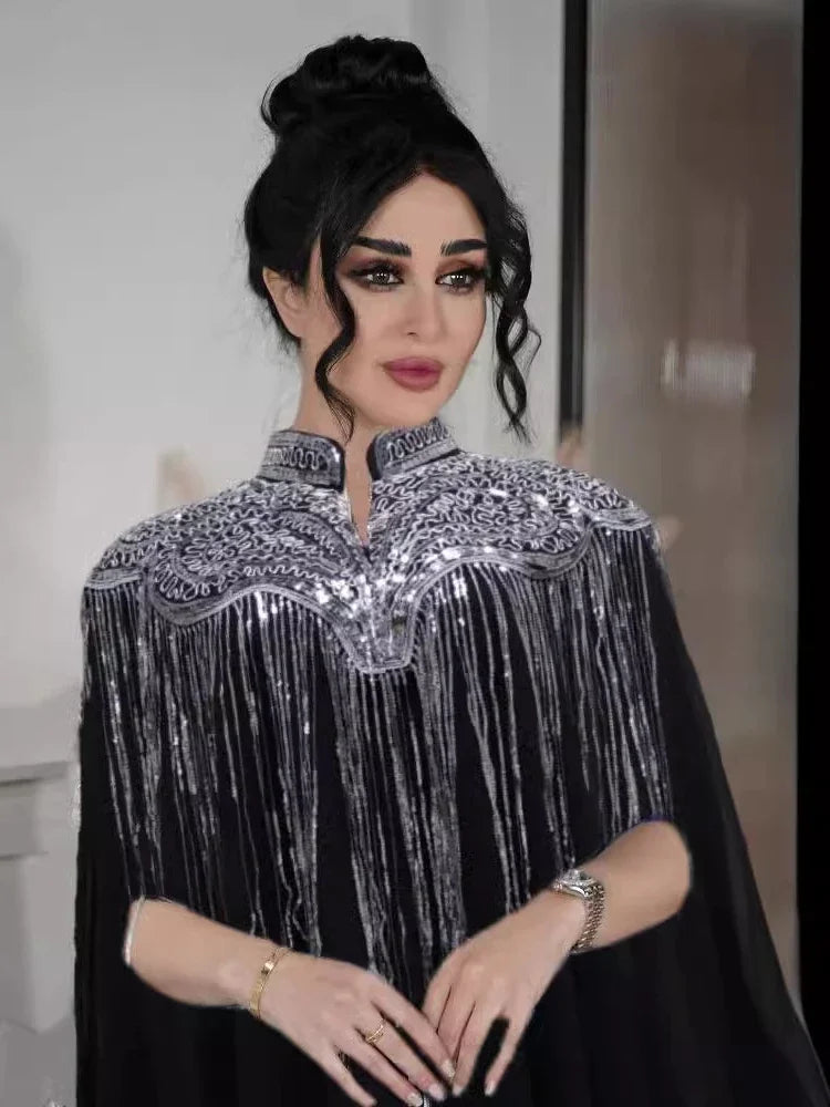 Samira Set — Long Abaya & Sequin Cape Luxury Edition