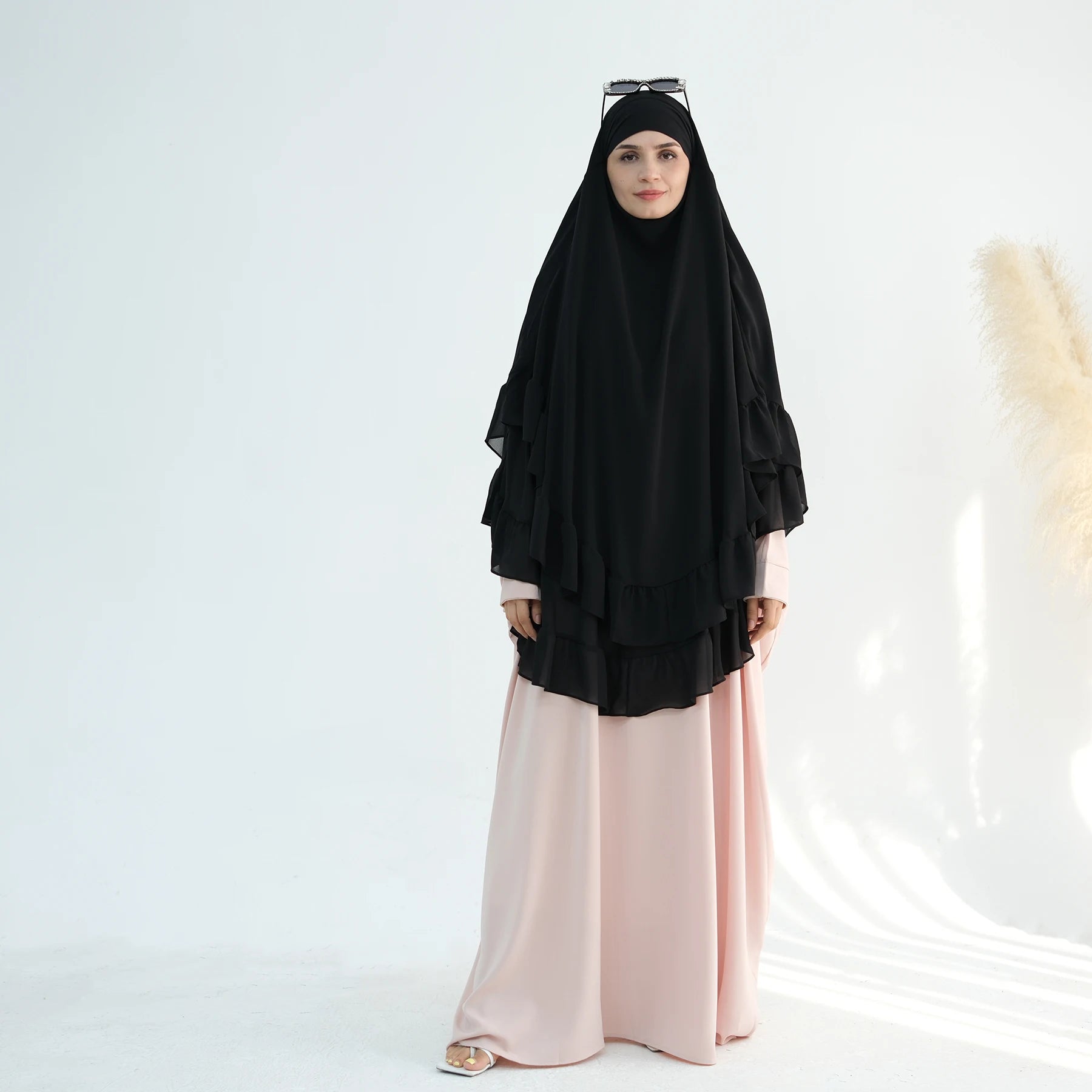 Khimar Maïssa XL — 2 Muslin Veils with Ruffles (Extra-long)