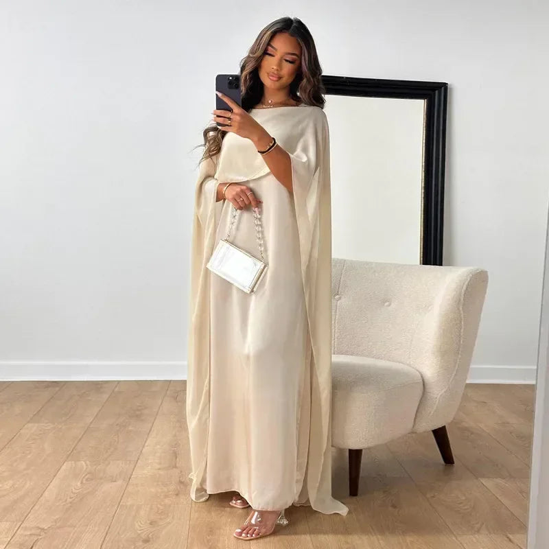 Safiya Abaya — Satin Dress & Chiffon Cape Elegance Edition