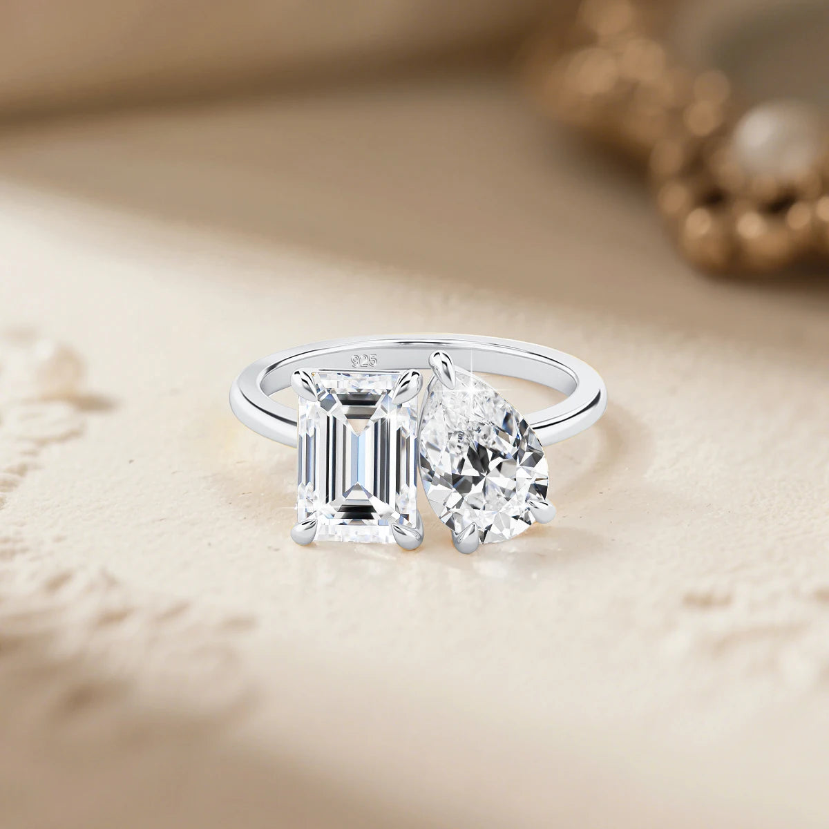 ZAYNA Certified Moissanite Two-Stone Ring — 3.5CT Luxury Bridal Design