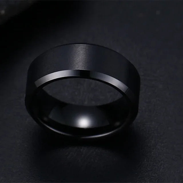 ZAYNA Matte Black Stainless Steel Band — Wedding & Fashion Ring