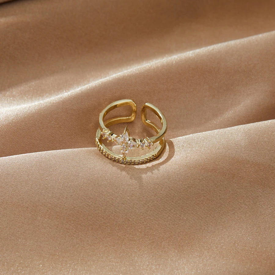 ZAYNA Double Cross Zircon Ring — Modern Elegance