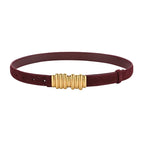 ZAYNA Suede Cowhide Belt — Gold Buckle Elegance