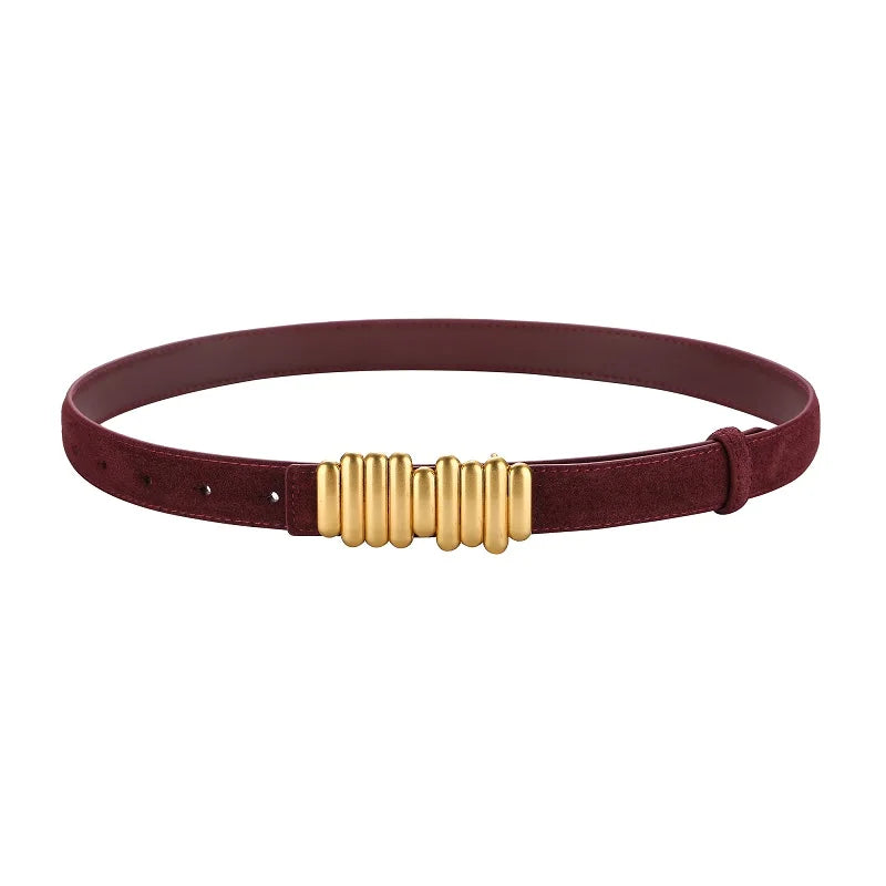 ZAYNA Suede Cowhide Belt — Gold Buckle Elegance