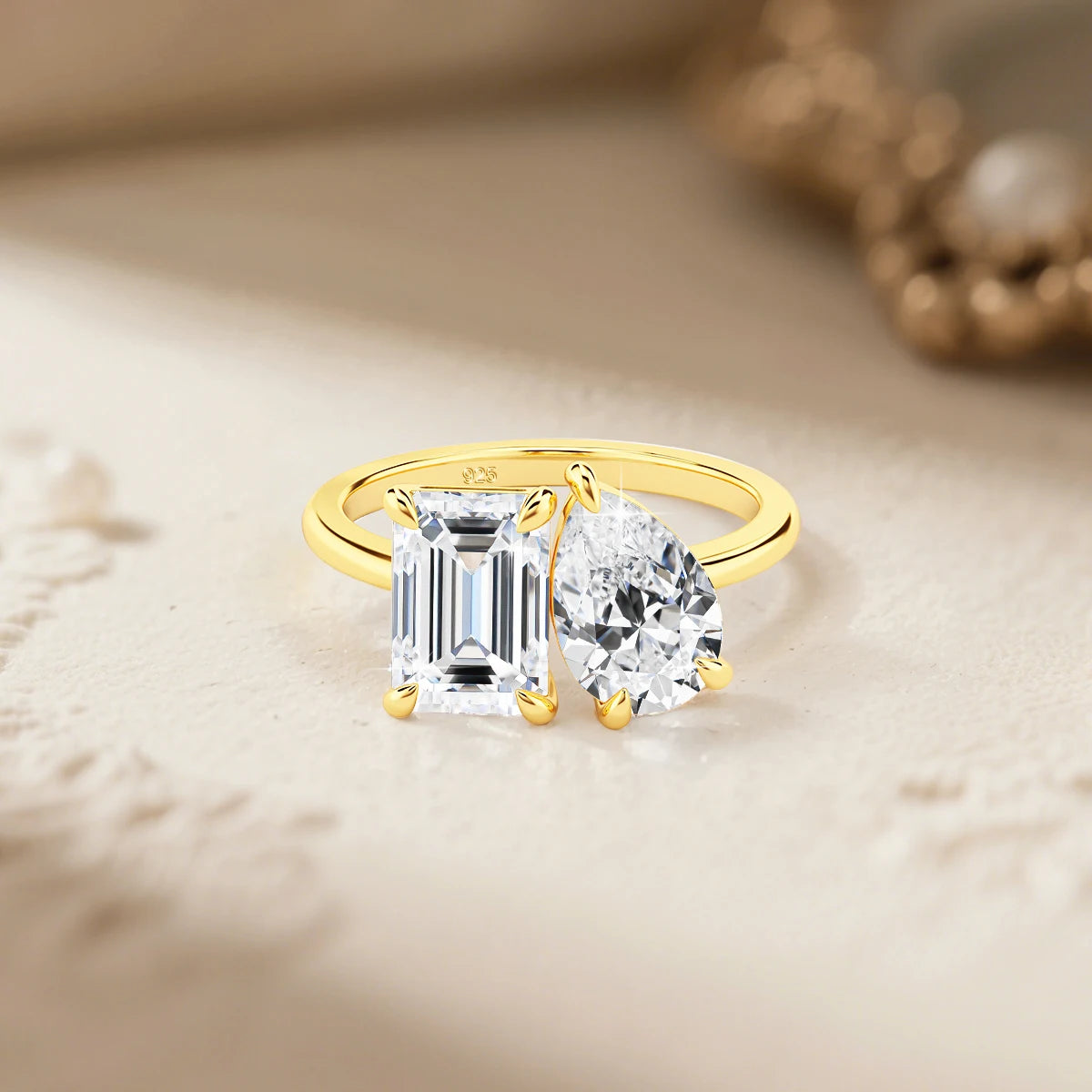 ZAYNA Certified Moissanite Two-Stone Ring — 3.5CT Luxury Bridal Design