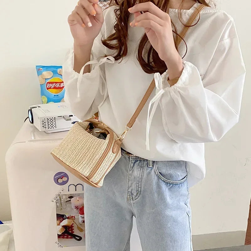 Mini Dune — Woven Bucket Basket (Shoulder Strap & Handle)