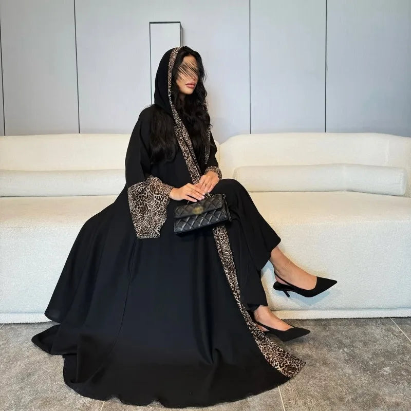 Sahara Abaya — Leopard Print Chiffon Kimono with Zip