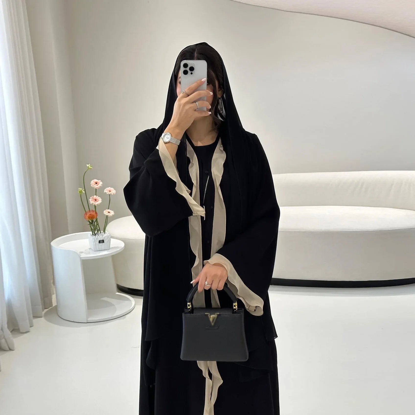 Abaya Rasha — Long Open Cardigan with Ruffles
