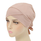 Crossed Forehead Satin Hijab Cap — Adjustable Tie Undercap Bonnet