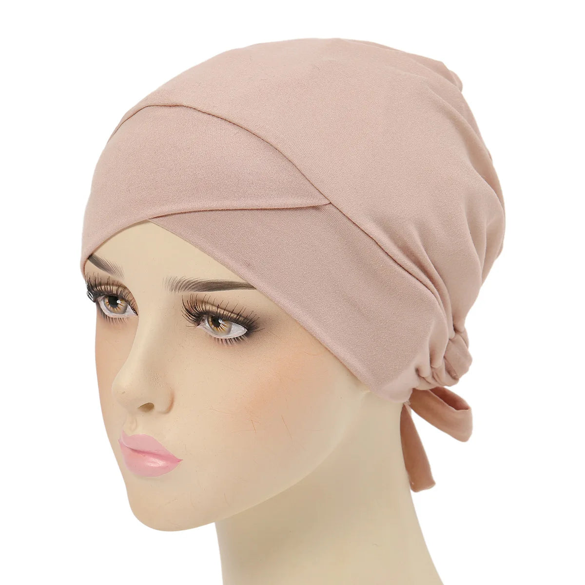 Crossed Forehead Satin Hijab Cap — Adjustable Tie Undercap Bonnet